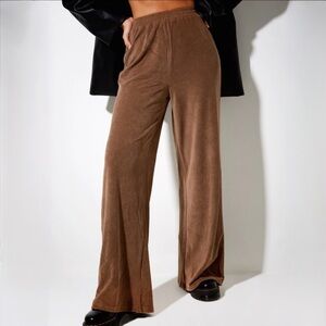 NWT BOBI Wide Leg Velour Pants Tan Brown Ribbed Pull On Cozy Chic Women’s Size S
